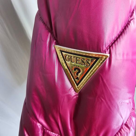 GUESS Women's Fuchsia Puffer Jacket XL Bold Shine Logo Zip NWOT - Picture 4 of 4
